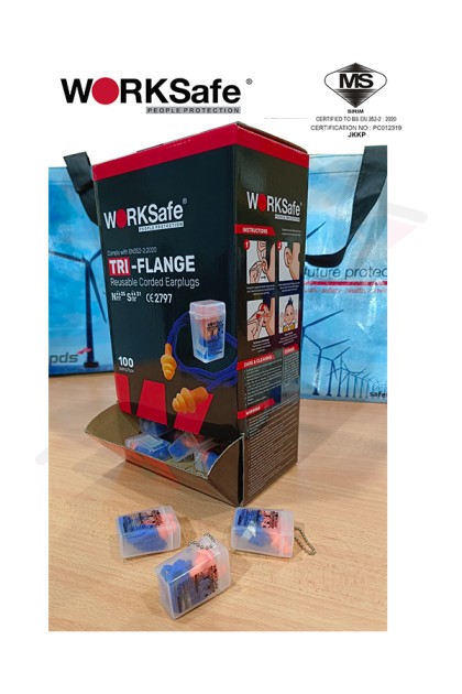 Tri Plug WORKSAFE TRI-FLANGE PLUGS, CORDED IN BB BOX W CHAIN, SNR 31DB, NRR 25DB ...