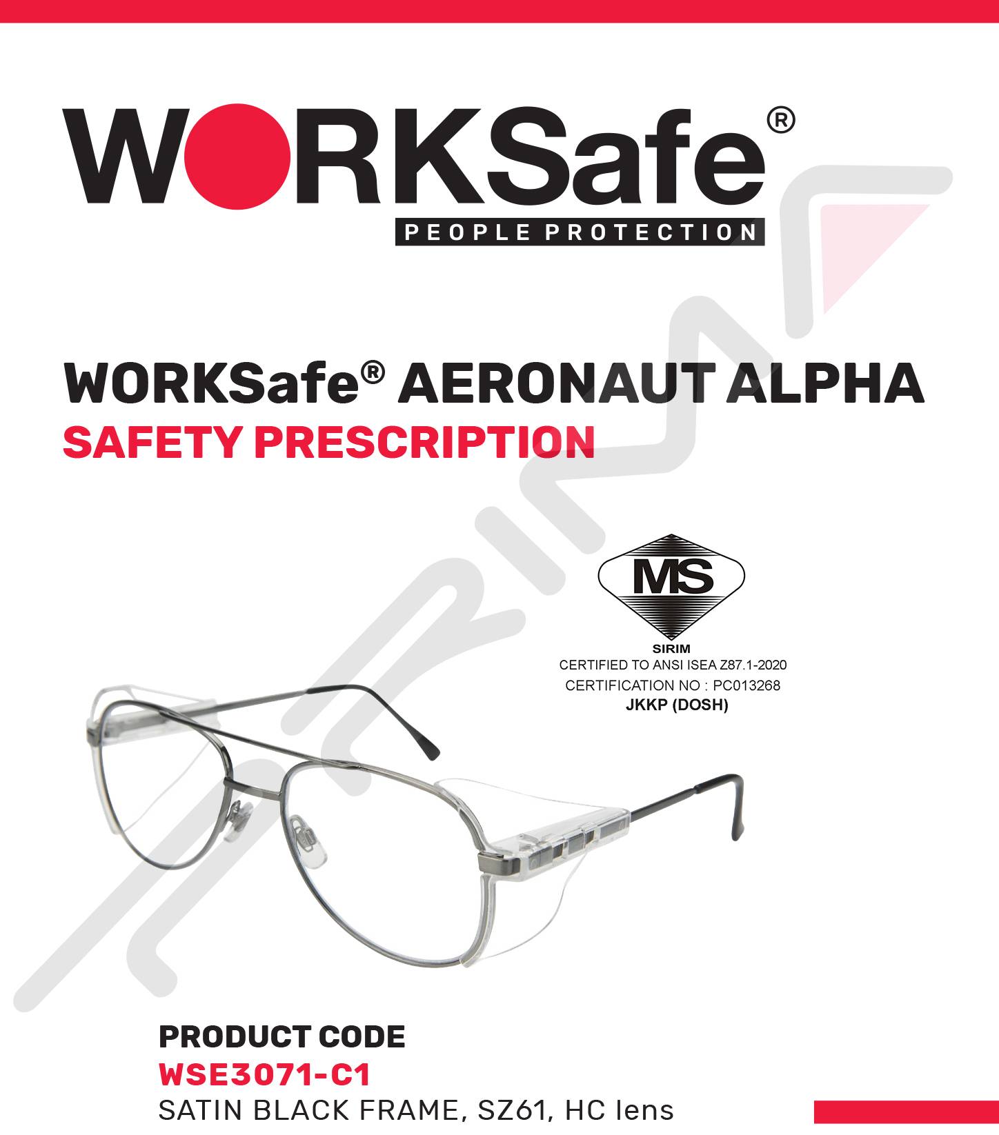 Worksafe Racer SRX WORKSAFE STEDA II, MATT BLACK FRM W CLEAR HOLDER, RED TIP NOSEPAD ...